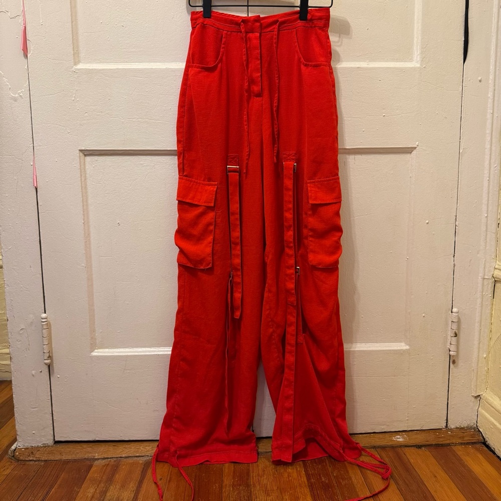 Nasty Gal Red Tie Pants